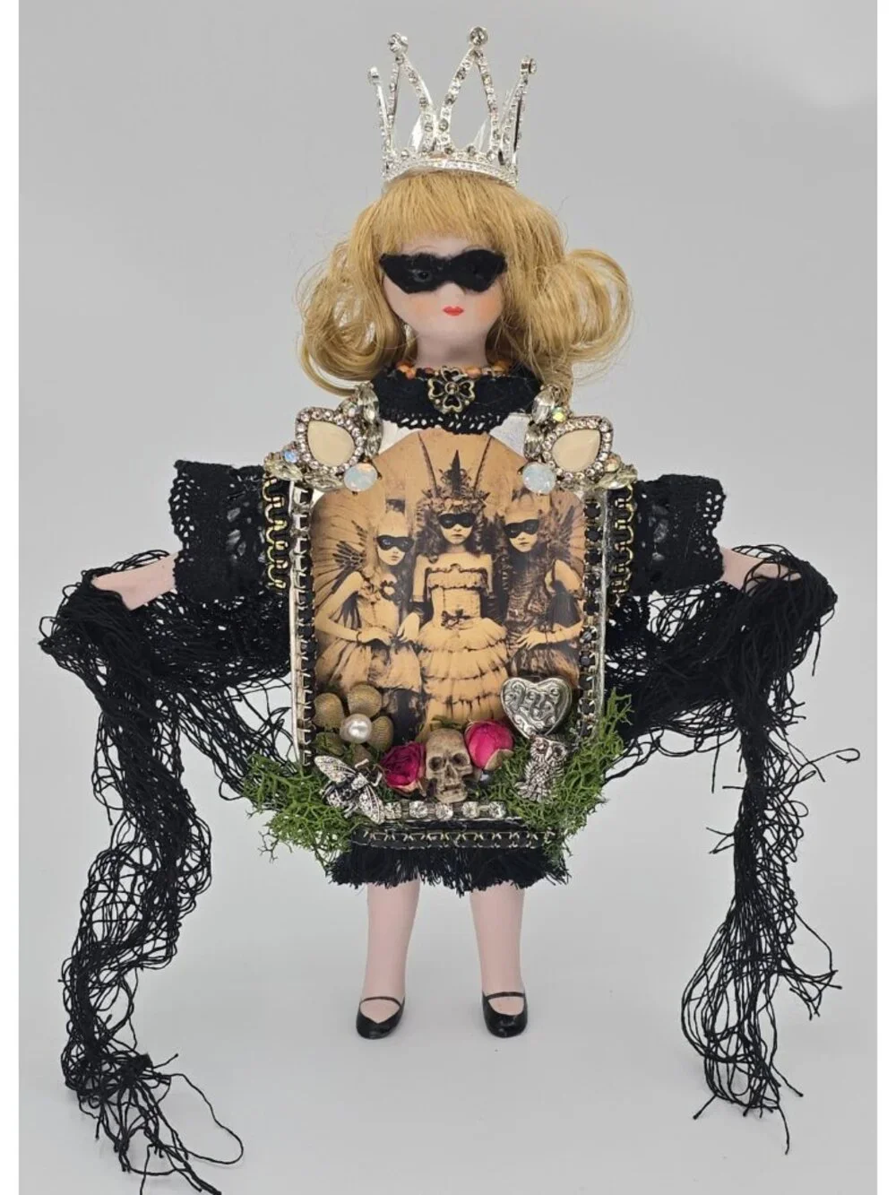 OOAK Mixed Media Assemblage Art Doll Masquerade Queen Witch Gothic Curiosity 10